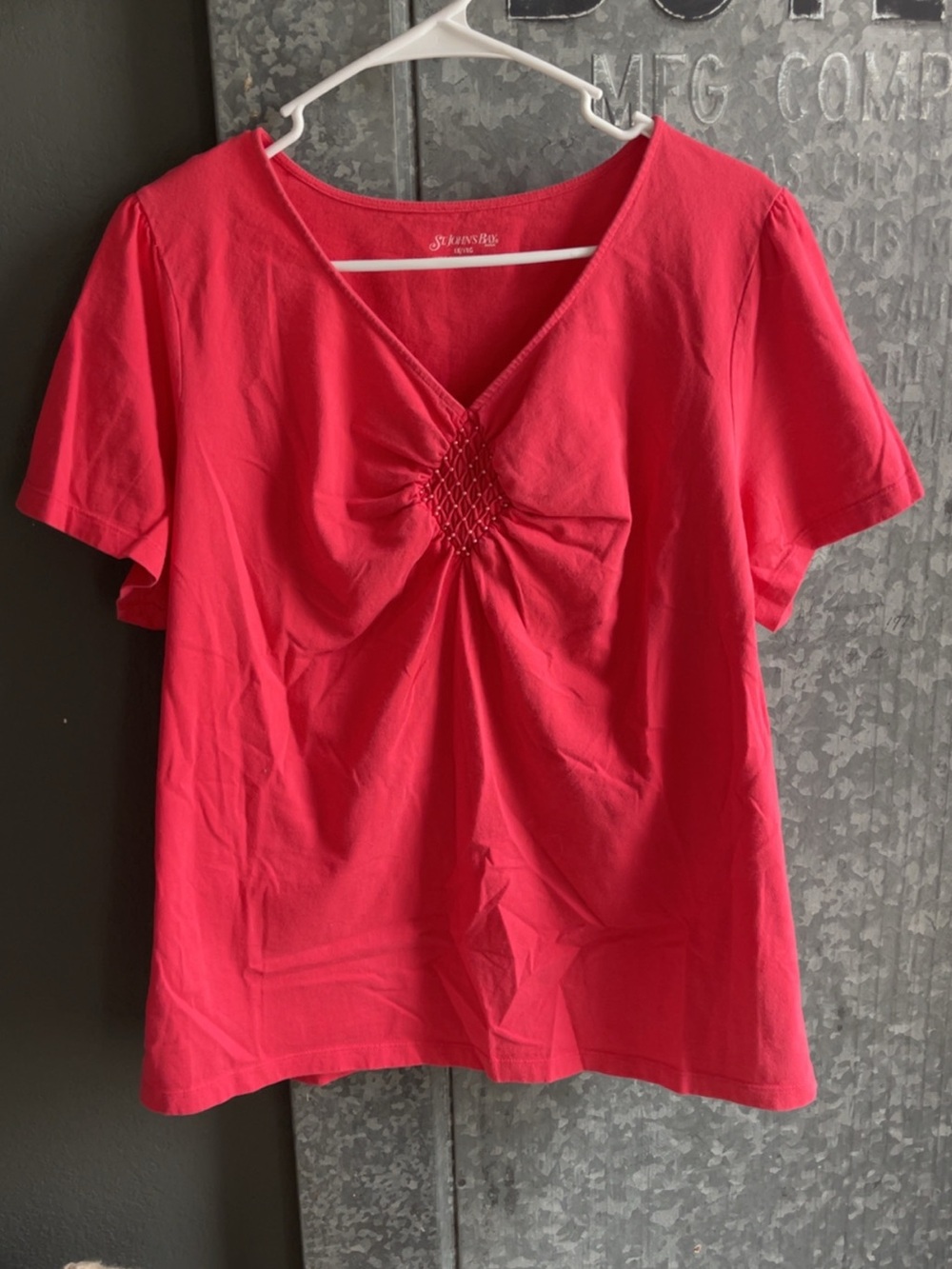 St. John's Bay Bright Pink V-Neck Short Sleeve Top
